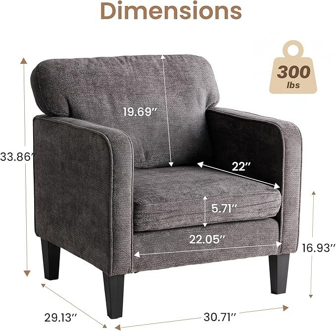 Simple Deluxe Modern Accent Chair Stylish Armchair for Adults with Backrest Cozy Lounge Seat Perfect for Living Room Bedroom Reading Nook Waiting &amp Reception Area Grey