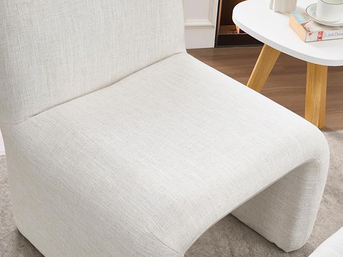 Modern Accent Living Room Chair with Ottoman Upholstered Mixed Linen Lounge Chair Comfy Side Reading Chair for Living Room Bedroom Apartment Office Beige