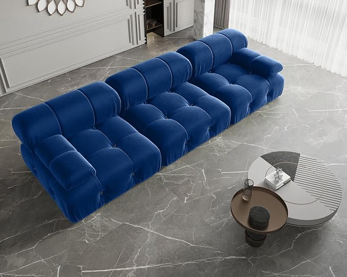 104 Velvet Modular Sectional Sofa Luxury Modern 3-Seater Sectional Couches for Living Room Bedroom Office Apartment (Blue)