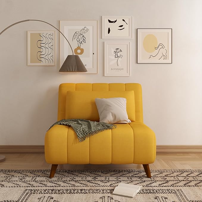 Artdeco Home 40 W Convertible Futon Chair with Matching Pillow(s) for Small Space Living Room and Apartment (09 Mustard)