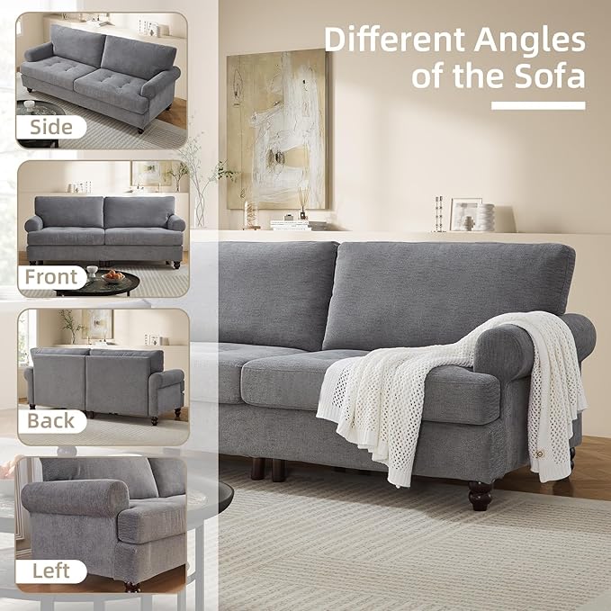 81” Sofa Couch with Storage Mid Century Modern Decor Loveseat Couches for Living Room Button Tufted Upholstered Small Couch for Bedroom Apartment (Gray)