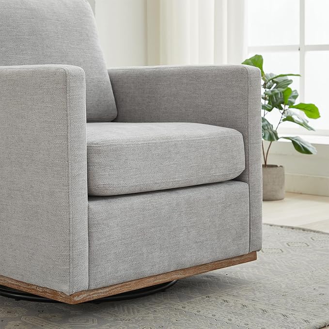 360° Swivel Accent Chair Square Modern Comfy Chair with Metal Base &amp Thicked Cushion Upholstered Lounge Reading Armchair Cloud Sofa Chairs for Living Room Bedroom Office(Chenille Light Gray)