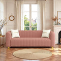 Modern Velvet Loveseat Sofa Couch for Living Room 84 Comfy Upholstered 3 Seater Sofa Couch with Gold Metal Legs &amp 2 Pillows Luxury Sectional Sofa for Bedroom Office Apartment Pink