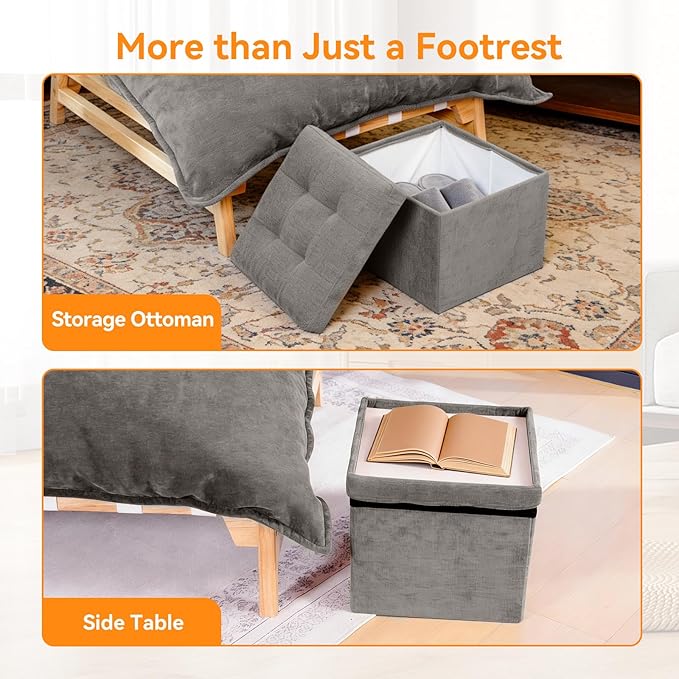 MOPHOTO Oversized Chaise Lounge Chair with Ottoman Multi-Functional Upholstered Recliner Chair Comfy Accent Chair with Storage Footrest &amp Pillow for Living Room Bedroom &amp Reading (Grey