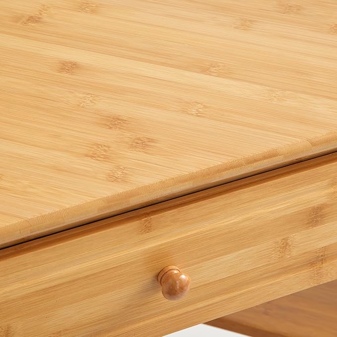 Ellen Bamboo Wood Small Corner Desk with Storage Drawer and Shelf – Compact Computer Table for Home Office Bedroom or Study Bamboo Natural Finish