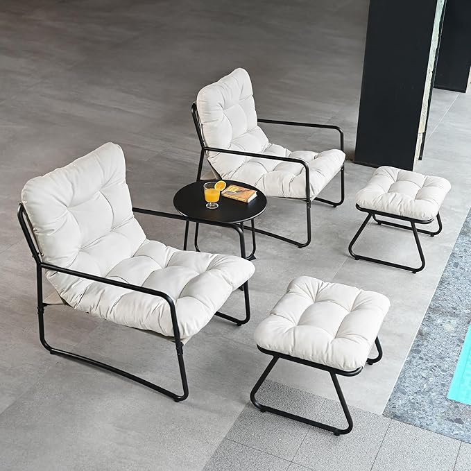 3 Piece Accent Chair Set Modern Lounge Accent Chair with Ottoman &amp Side Table Living Room Chair Set with Armrest Reading Armchair with Soft Cushion for Bedroom Balcony Reading Room White