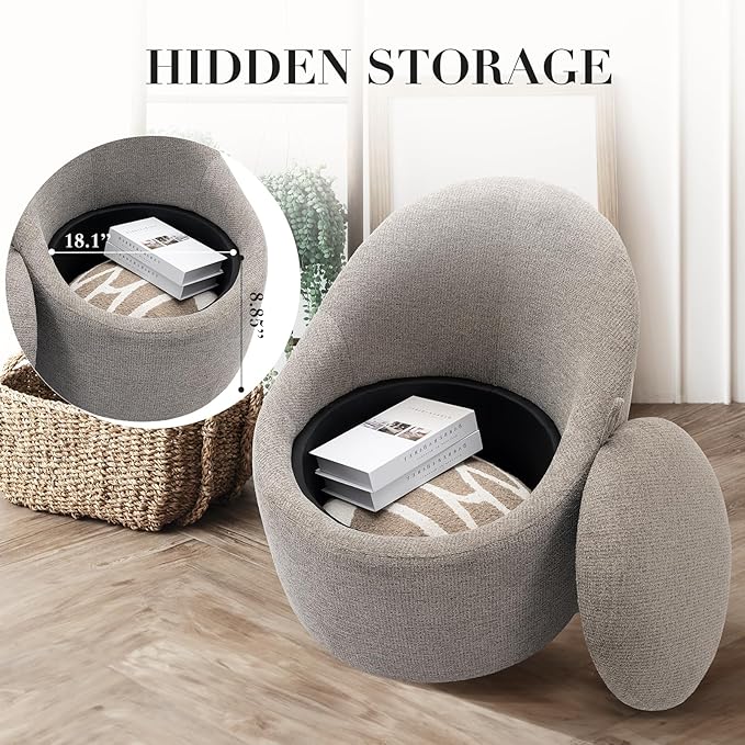 COLAMY Swivel Accent Chair Set of 2 360° Swivel Round Chair with Hidden Storage Modern Small Barrel Armchair for Living Room/Bedroom LightGrey Textile Material