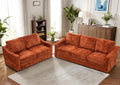 2 Pieces Chenille Sofa Sets w/Comfortable Back Cushions Modern Loveseat &amp Sofa w/Deep Seat Space Upholstered 2 Seat &amp 3 Seats Couch Sets w/High Resiliency Foam for Living Room Office Orange
