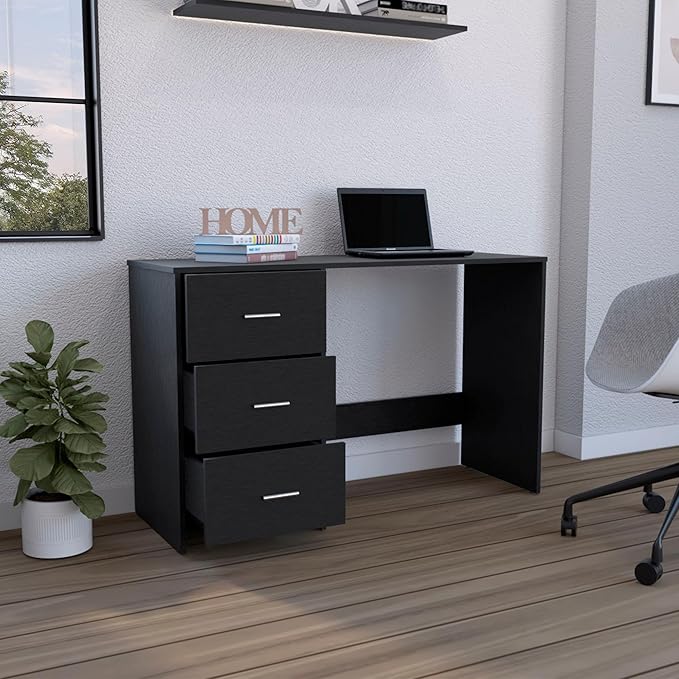 Penau Writing Desk with 3 Drawers Black Classic Design 47 W x 16.5 D Ideal for Home Office and Remote Learning