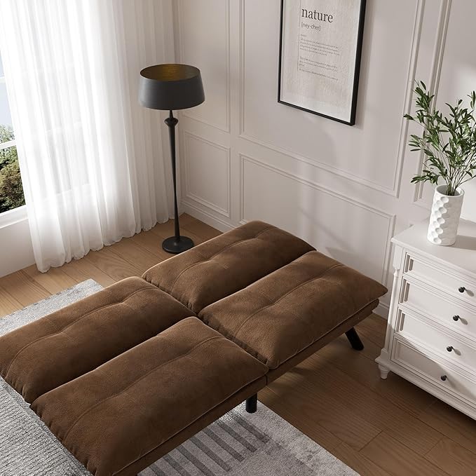 71 Chamois Futon Couch Bed with Mattress IncludedConvertible Folding Sleeper Sofa Bed with Adjustable BackrestsModern Loveseat Sleeper for Living Room Bedroom Small Space Home Office (Coffee Brown)