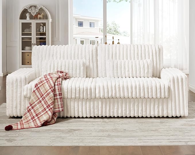 VanAcc 88 Inch Oversized Sofa Modern Couch with Lumbar Pillows and Armrests 3 Seater Couch- Cloud Sofas for Living Room Beige