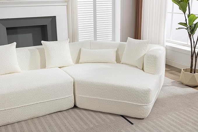 Merax 125 Large Sofa Couch 2 Piece Free Combination Modern Modular Upholstered Sectional Corner Sofa with Pillows and High-Density Foam for Living Room Bedroom Salon Cream White