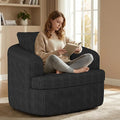 Swivel Accent Chair Modern 360 Degree Swivel Barrel Chairs 36.6 W Corduroy Upholstered Barrel Accent Armchair Comfy Oversized Single Sofa Boneless Chair for Living Room Bedroom Black