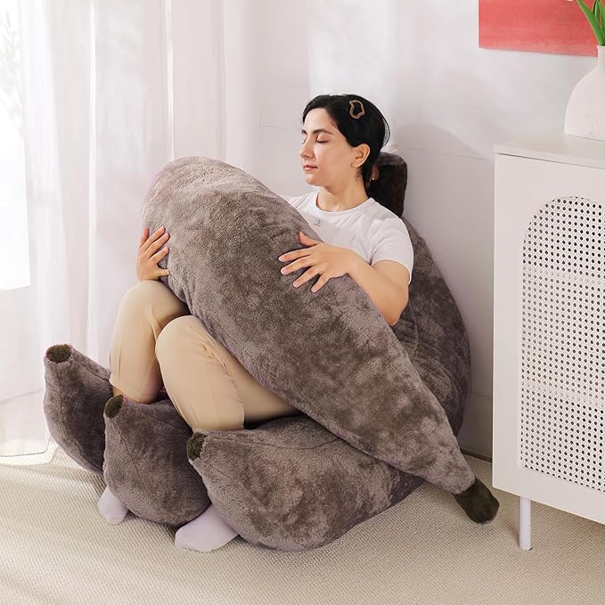 Banana Bean Bag Chair with Ottoman Floor Sofa Bed with Footrest Comfy Convertible Lounger for Teens &amp Adults Plush Couch for Bedroom Living Room or Dorm M-Coffee