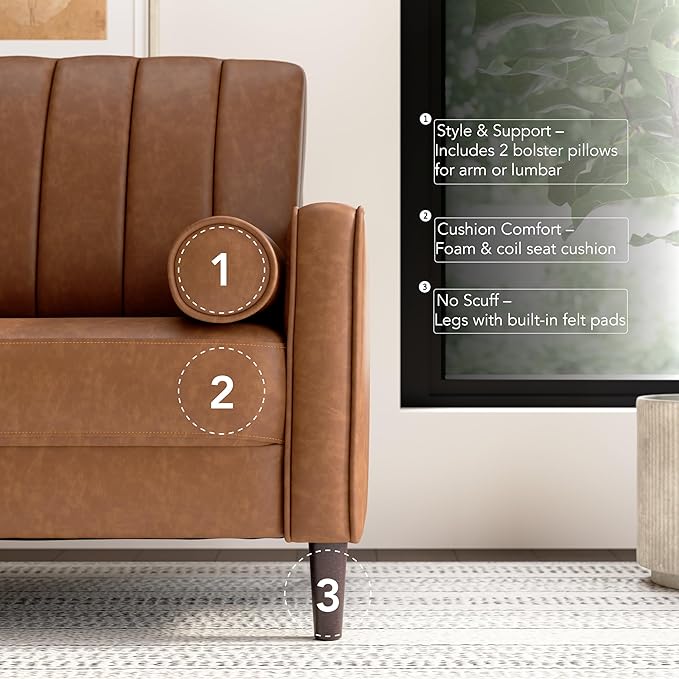 Bush Home 54-inch Loveseat Living Room Furniture Max Collection Buffed Camel Vegan Leather