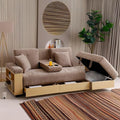 Sofa 84.65 Convertible Sofa Bed with Storage Ottoman Adjustable Armrest &amp Coffee Table - Perfect for Small Apartments 2 Drawers Soft Cotton Linen Fabric Solid Wood FrameLight Brown