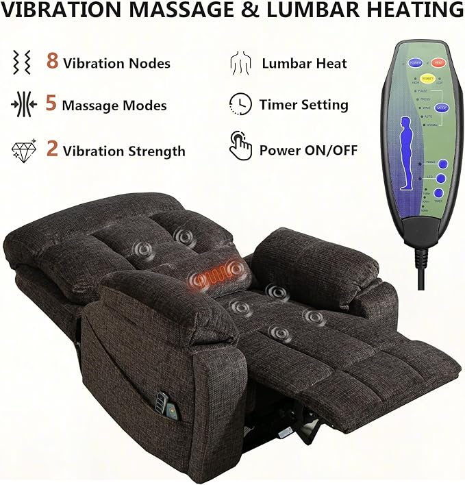 4 Motor Power Lift Recliner Chair for Elderly 400LBS Big Man Oversized Lay Flat Recliner with Massage Heat Zero Gravity Electric Lift Chair Adjustable Headrest Cup HoldersDark Grey
