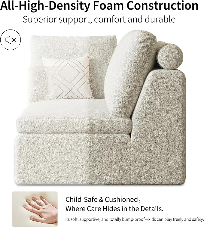 109 Modular Sectional Sofa with Deep Seat Oversized U-Shaped Cloud Couch for Living Room with 2 Ottomans Boneless Memory Foam Teddy Fleece Sofa No Tools Assembly Required (Beige2 Ottomans)