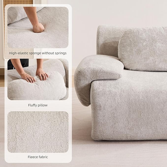 79.6 Boneless Couches for Living Room Set Cloud Modular Sectional Sofa in a Box Memory Foam Modern Couch Big Comfy Compressed Sofas Loveseat for Small Spaces Bedroom Apartment Ash Grey