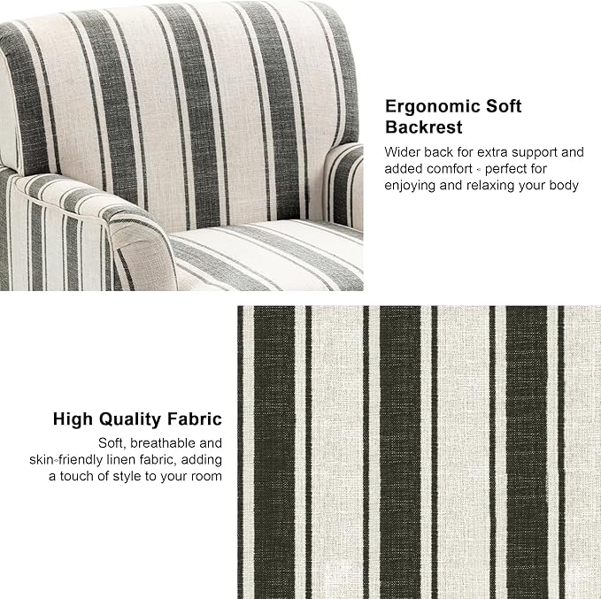 Accent Chair Mid Century Modern Comfy Armchair for Living Room Linen Fabric Single Sofa Lounge for Reading Bedroom Apartment Waiting Room with Wood Legs (Black Stripe Set of 1)