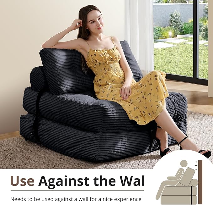 Folding Sofa Bed Convertible Sleeper Chair with Pillow Foldable Mattress with Back Support Portable Floor Sofa Lounge for Living Room Bedroom Dorm