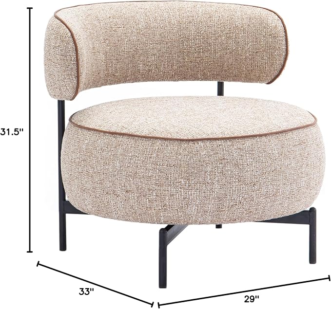 Furniture of America Granier Modern Contemporary Polyester 31.5-inch Swivel Chair with Curved Backrest Contrast Welt Metal Legs for Living Room Office Light Brown
