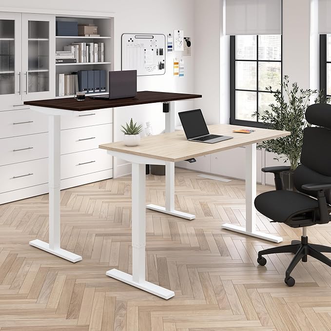 Bush Business Furniture 48-inch Electric Height Adjustable Standing Desk Ergonomic Sit-Stand Computer Table for Home and Professional Office Move 40 Series Natural Elm with White Base