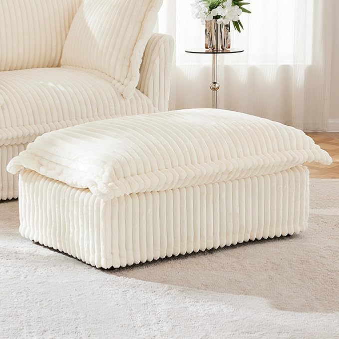 Movable Ottoman for Modular Sectional Sofa Modern Upholstered Slipcovered Sofa Couch for Living Room Bedroom Office Apartment Corduroy Cream