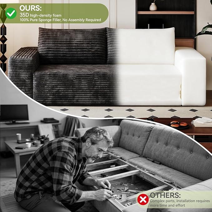 63 Boneless CouchNo Assembly RequiredLoveseat Velvet Couch Soft and Comfortable for Living Rooms Bedroom and Dormitories (Black 1)