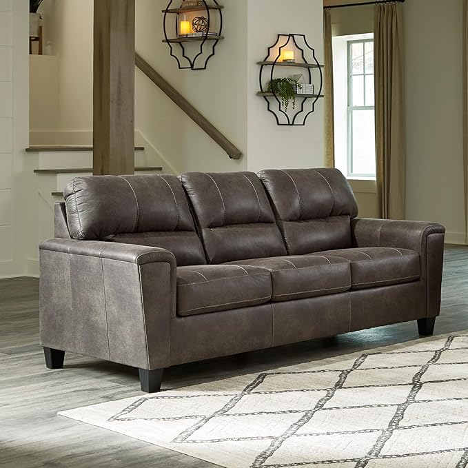 Signature Design by Ashley Navi Faux Leather Modern Sofa Gray