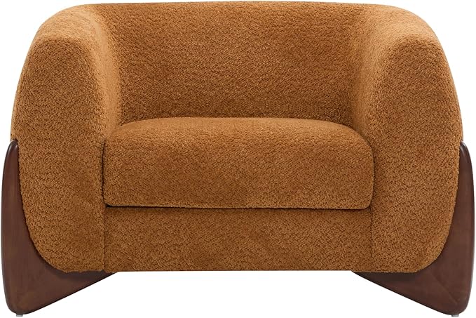 Christopher Knight Home Holly Modern Boucle Fabric Upholstered Club Chair for Living Room Home Office Apartment Relaxing Chair with Removable Cushion and Birch Wood Legs Caramel Brown + Walnut