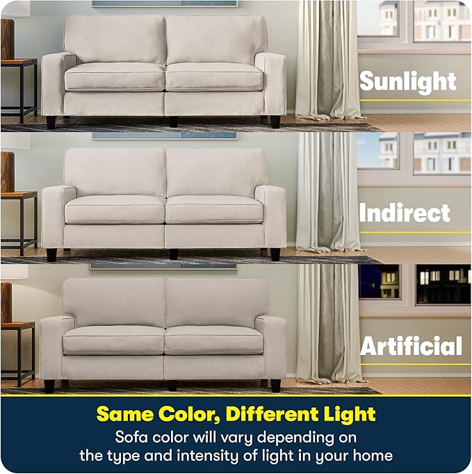 Serta Palisades 73 Track Arm Sofa Easy Care Polyester Soft Pillow Back Pocket Coil Seat Cushions Removable Covers Loveseat or Couch for Small Spaces Living Rooms or Bedrooms Cream White
