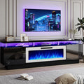 70 Modern Fireplace TV Stand with 36 Electric Fireplace for TVs Up to 80 inch Luxury LED Light Entertainment Center with High Gloss Cabinet (Black with White Fireplace 70 (8 Acrylic Posts))