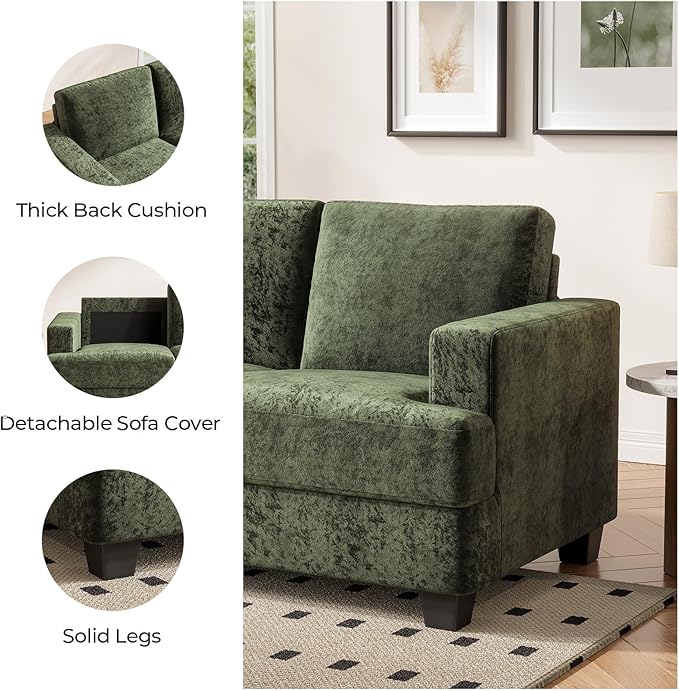 89 Inch Sofa with Extra Deep Seats Oversize3 Seater Sofa for Living Room Modern Couch and Sofa Comfy Armrests and Seats and Backrests Easy InstallationChenille Fabric Green