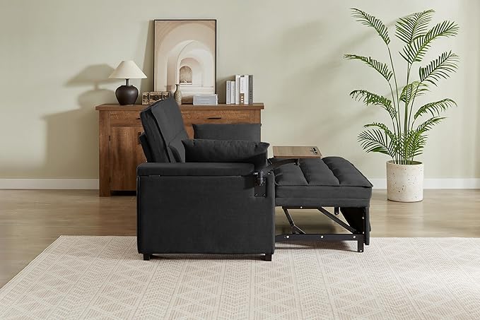 Eafurn Convertible Sleeper Sofa Bed with 360° Swivel Table &amp USB Ports Tufted Chenille Loveseat Pull-Out Couch with Storage Armrest &amp Cup Holders 6-Level Adjustable Backrest