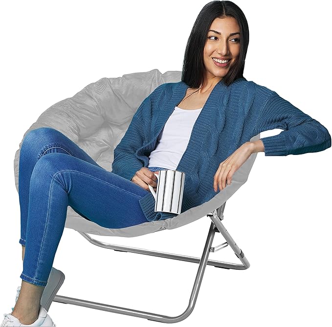 Urban Lifestyle Micromink Oversized Moon Chair Metal Grey