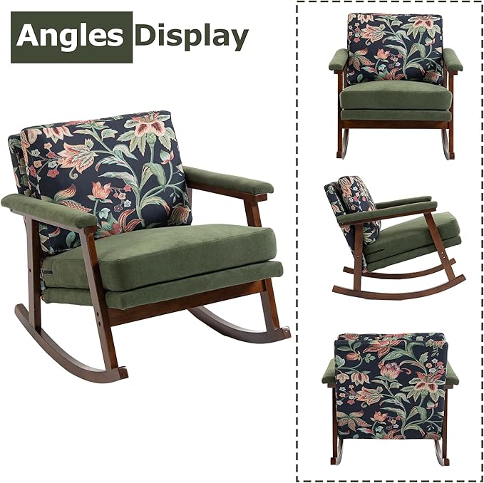 WakZero Accent Chair Comfy Rocking Nursery Armchair Glider Rocker Mid Century Modern Accent Chairs Upholstered for Living Room/Bedroom