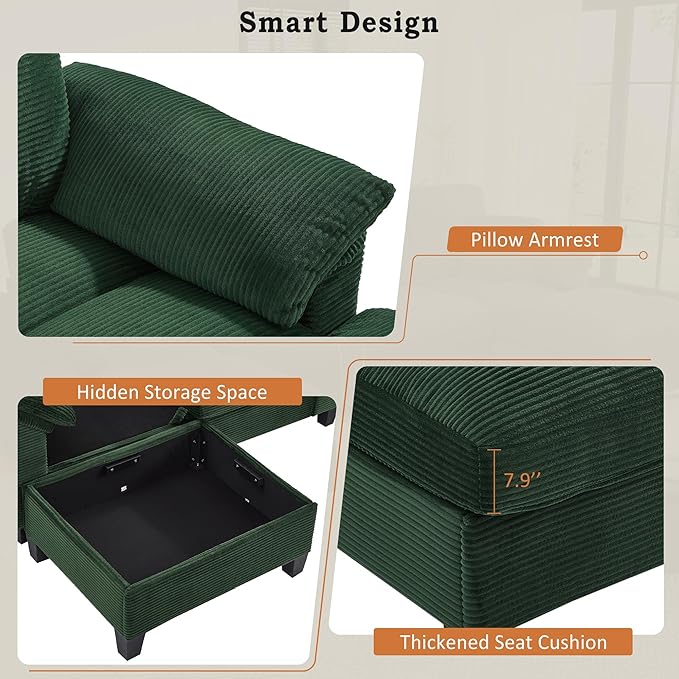 U-Shaped Sectional Cloud Sofa with Storage Console and Cupholders 116-Inch U-Shaped Symmetrical Corduroy Sectional Couch W/2 Ottoman Chaise LoungesUSB-C Ports &amp 2 Pillows
