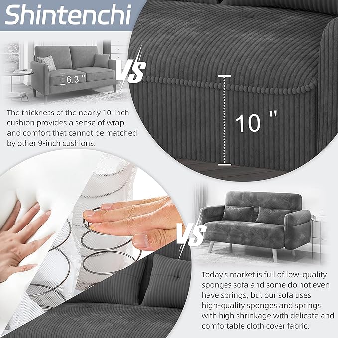Shintenchi Small Modern Loveseat Couch Sofa Mid Century Fabric Upholstered 2-Seat Sofa Couch Love Seats Furniture for Small Space Dark Grey