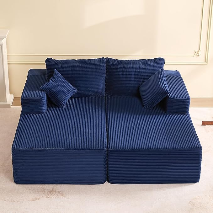 Chaise Lounge Chair Boneless Couch for Living Room and Bedroom Set of Sleeper Couches Reading Chairs Corduroy Blue