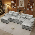 124.8'' U Shaped Cloud Couch Sectional Modular Sectional Couches with Deep Seat Comfy Fluffy Plush Corduroy 5-Seat Sofa with Storage Console Cup Holders &amp USB Charging for Living Room(Light Gra