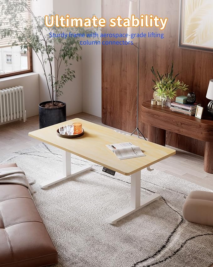 YIHAYO One-Piece Low Height Adjustable Desk Lifts 18.1-28.3 Inches Electric Standing Desk for Short People 48 x 24 Inches Computer Table with Splice Board for Home Office Natural