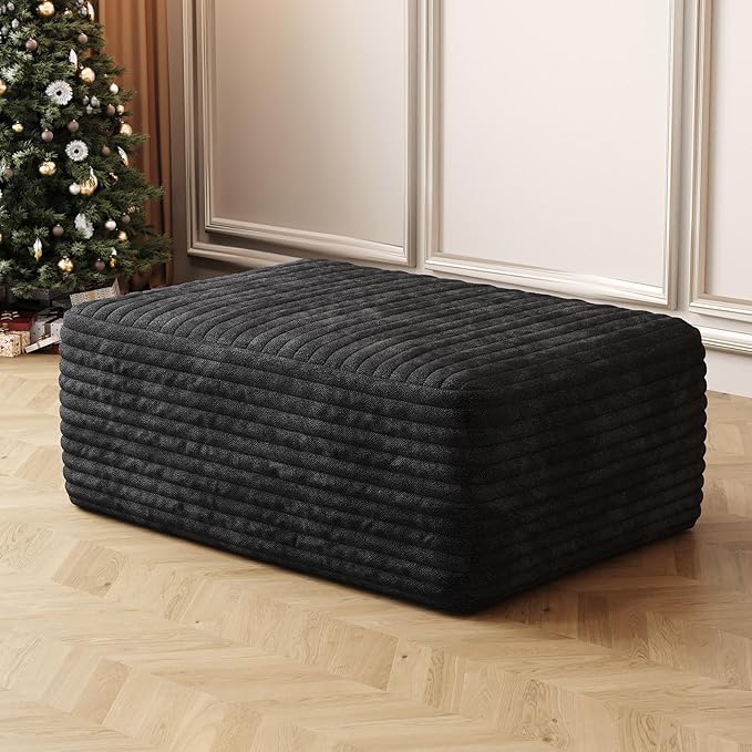 37.4 Ottoman Seat Corduroy Upholstered Deep Seat Comfy Cloud Couch with Movable Ottoman DIY Combination Plush Corduroy Black