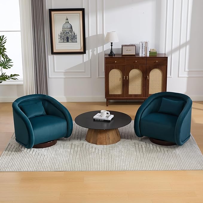 Swivel Accent Chair 360-Degree Rotating Barrel Chair with Soft Velvet Upholstery Comfy Pumpkin-Shaped Lounge Chair for Living Room Bedroom Office (Teal)