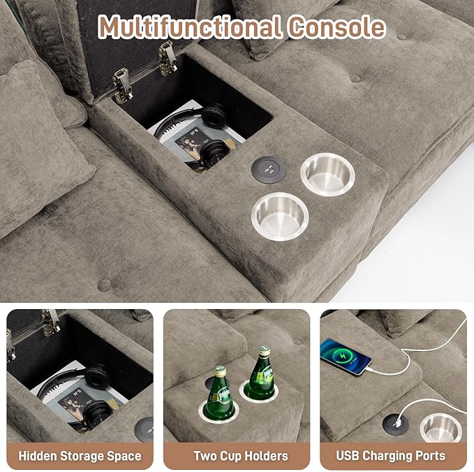 134U Shaped Sectional Couches for Living RoomOversized Modular Sectional Fluffy Couch with Chaise Lounge &amp Tufted ButtonsModern Chenille 6 Seat Living Room Sofa Set with Storage ConsoleCamel