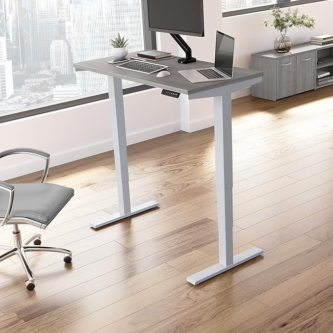 Move 40 Series by Bush Business Furniture 48W x 24D Electric Height Adjustable Standing Desk in Platinum Gray with Silver Base