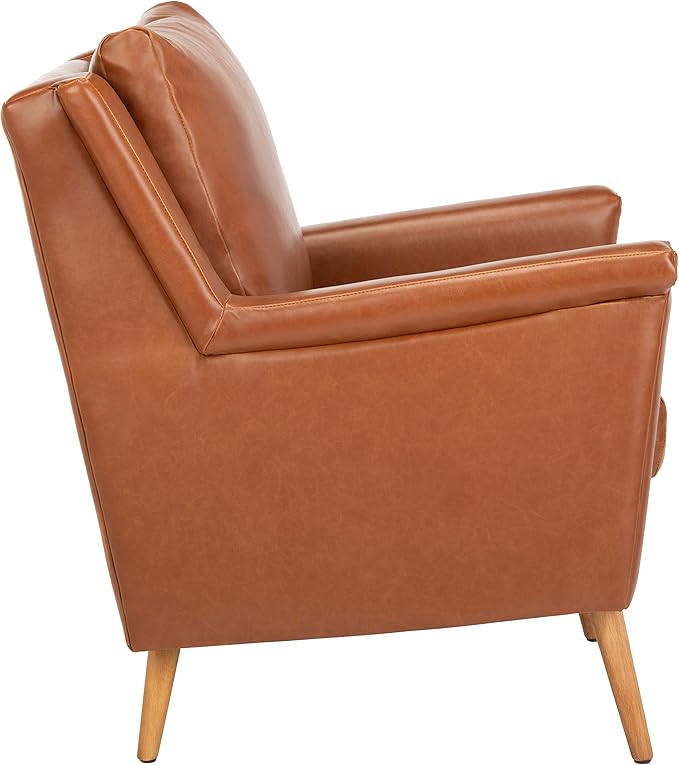 Safavieh Home Astrid Mid-Century Cognac Faux Leather and Natural Arm Chair