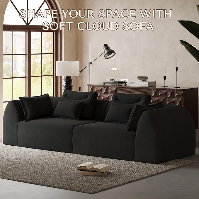 100 Oversized Sectional Sofa Chenille 3 Seater Couch Large Boneless Couch Sectional with Deep Seat Modern Cloud Sofa for Living Room Bedroom No Assembly Required Black