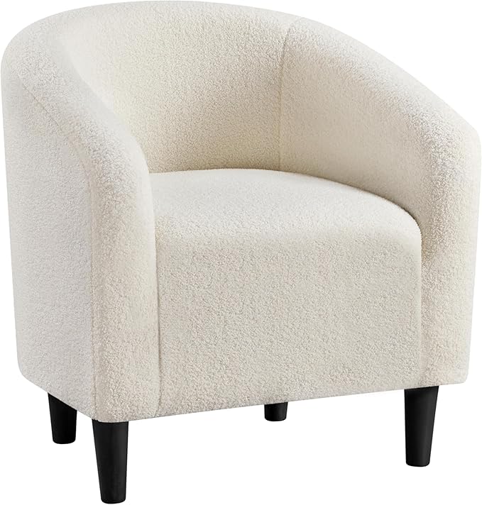 Yaheetech Accent Barrel Chair Boucle Fabric Club Chair Furry Sherpa Elegant Armchair with Cozy Soft Padded Suitable for Living Room Bedroom Reception Room Office Ivory