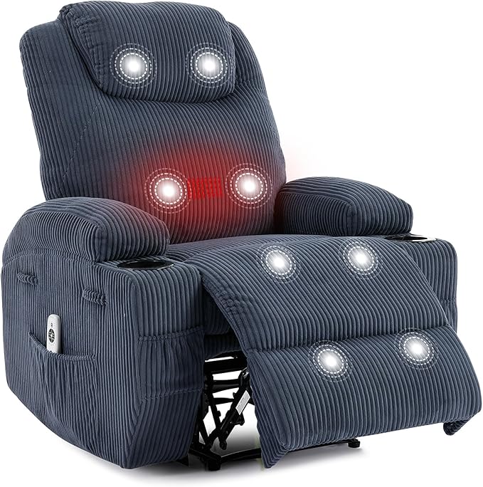 Massage Recliner Chair with Heat for Adults Extra Wide Manual Reclining Chair with 1.5X Thick Sponge Armrests &amp Backrest Lazy Boy Recliner Sofa for Living Room &amp Bedroom Comfort Blue